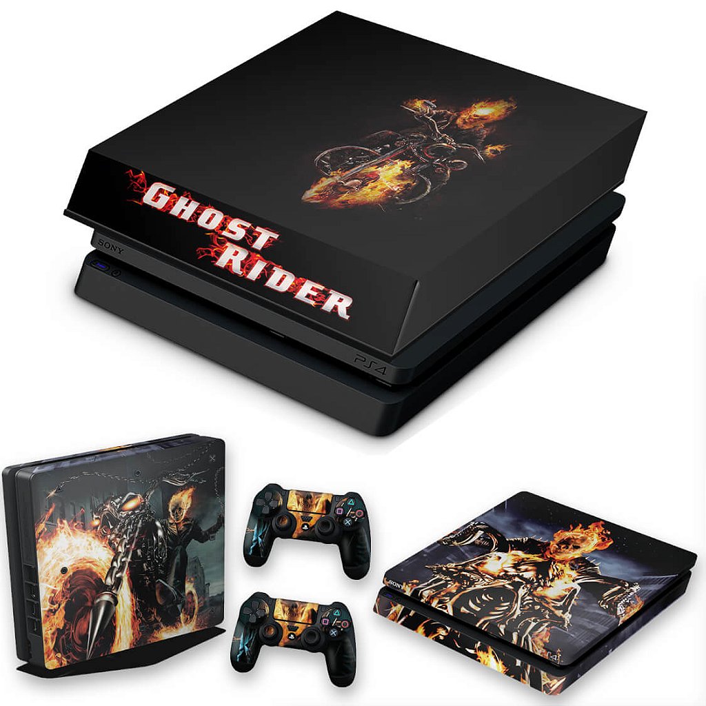 KIT Capa Anti Poeira e Skin Anti-Rage PS4 Slim - Ghost Rider #A