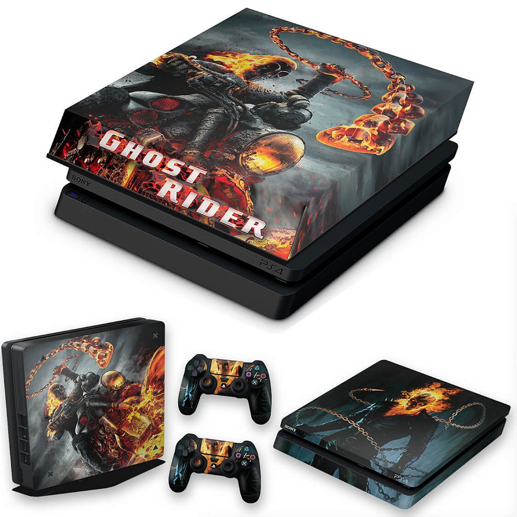 KIT Capa Anti Poeira e Skin Anti-Rage PS4 Slim - Ghost Rider #B