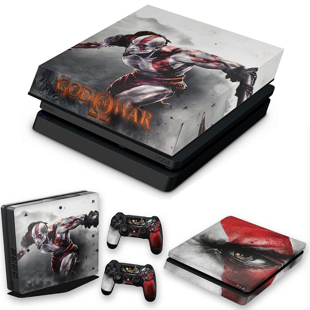 KIT Capa Anti Poeira e Skin Anti-Rage PS4 Slim - God Of War #A