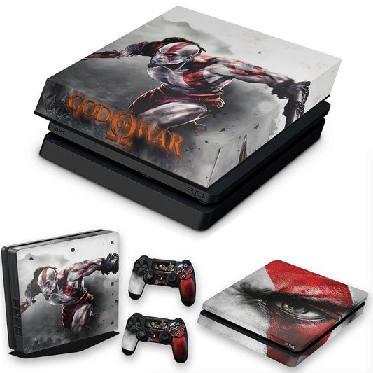 KIT Capa Anti Poeira e Skin Anti-Rage PS4 Slim - God Of War #A