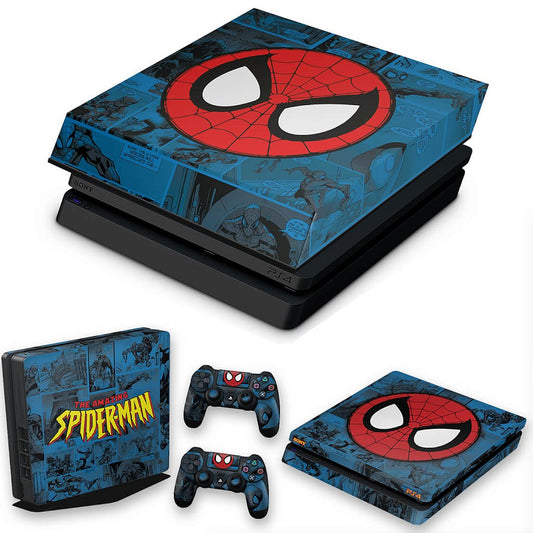 KIT PS4 Slim Skin Anti-Rage e Capa Anti Poeira - Homem-Aranha Spider-Man Comics