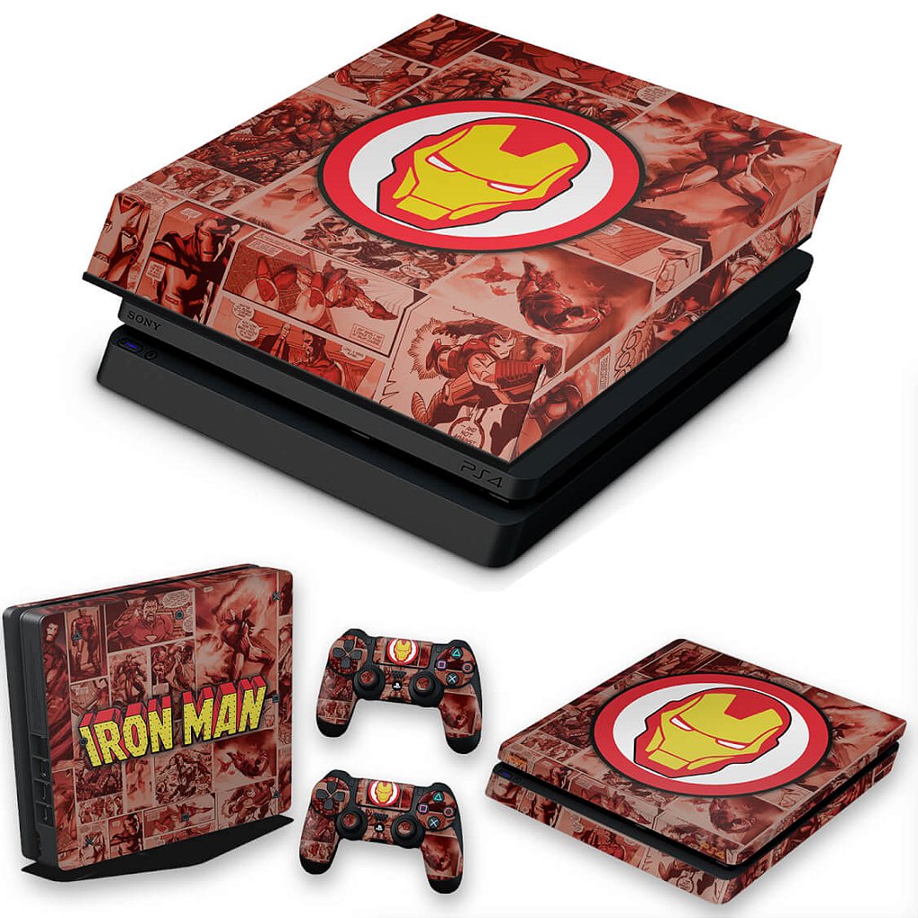 KIT Capa Anti Poeira e Skin Anti-Rage PS4 Slim - Homem De Ferro Comics