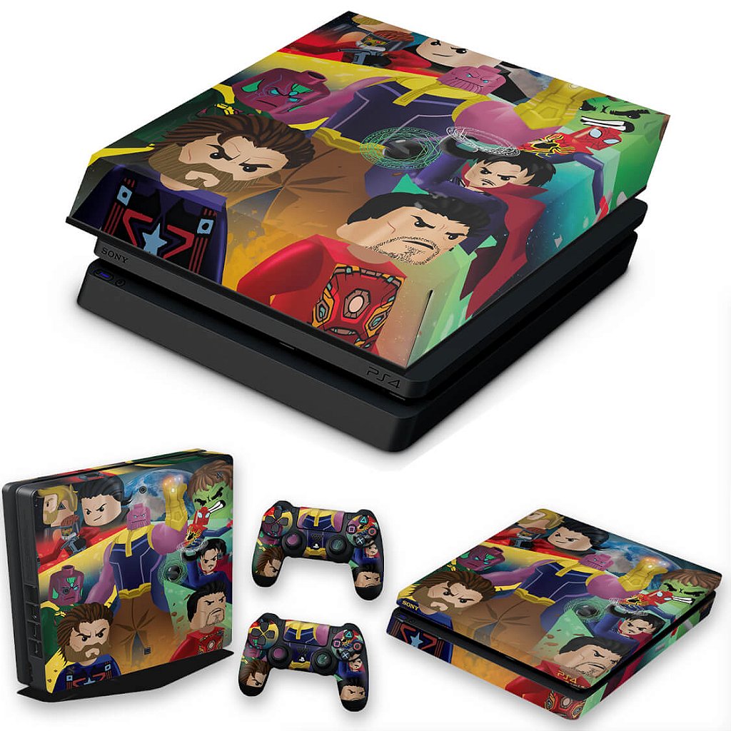 KIT Capa Anti Poeira e Skin Anti-Rage PS4 Slim - Lego Avengers Vingadores
