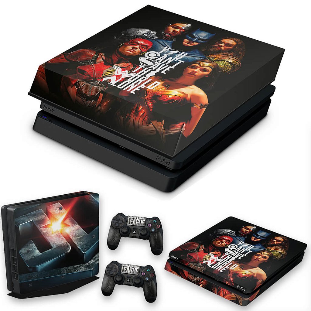KIT Capa Anti Poeira e Skin Anti-Rage PS4 Slim - Liga Da Justiça