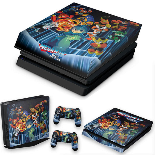 KIT Capa Anti Poeira e Skin Anti-Rage PS4 Slim - Megaman Legacy Collection