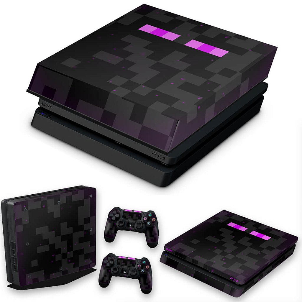 KIT PS4 Slim Skin Anti-Rage e Capa Anti Poeira - Minecraft Enderman