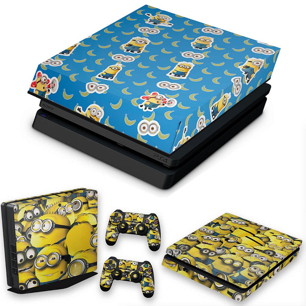 KIT Capa Anti Poeira e Skin Anti-Rage PS4 Slim - Minions