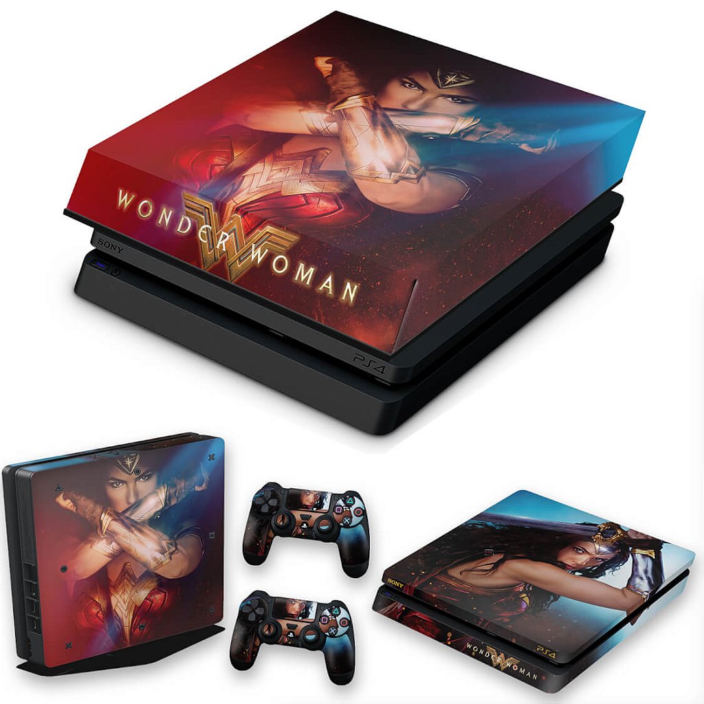 KIT Capa Anti Poeira e Skin Anti-Rage PS4 Slim - Mulher Maravilha