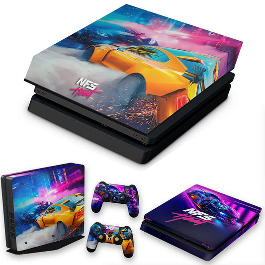 KIT PS4 Slim Skin Anti-Rage e Capa Anti Poeira - Need For Speed Heat