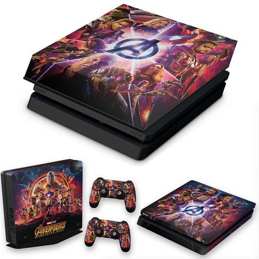 KIT PS4 Slim Skin Anti-Rage e Capa Anti Poeira - Os Vingadores: Guerra Infinita