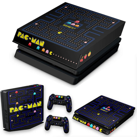 KIT PS4 Slim Skin Anti-Rage e Capa Anti Poeira - Pac Man