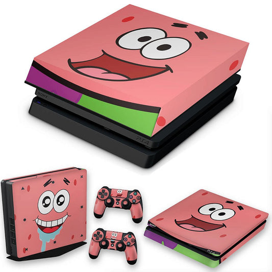 KIT PS4 Slim Skin Anti-Rage e Capa Anti Poeira - Patrick Bob Esponja