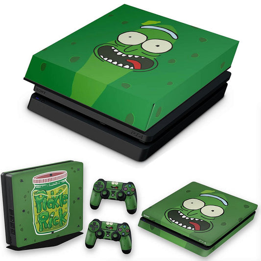 KIT PS4 Slim Skin Anti-Rage e Capa Anti Poeira - Pickle Rick And Morty