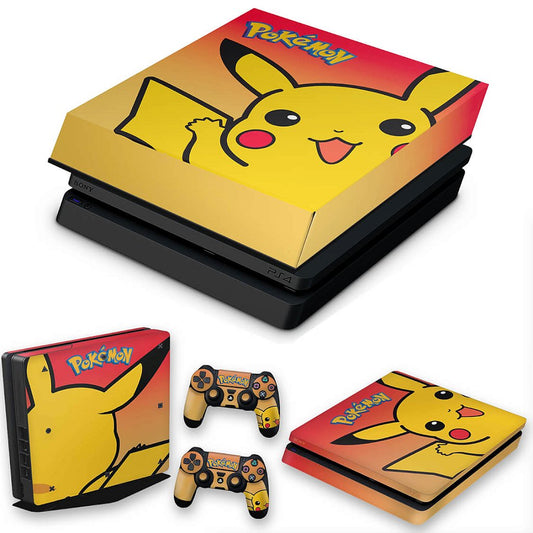 KIT PS4 Slim Skin Anti-Rage e Capa Anti Poeira - Pokemon Pikachu