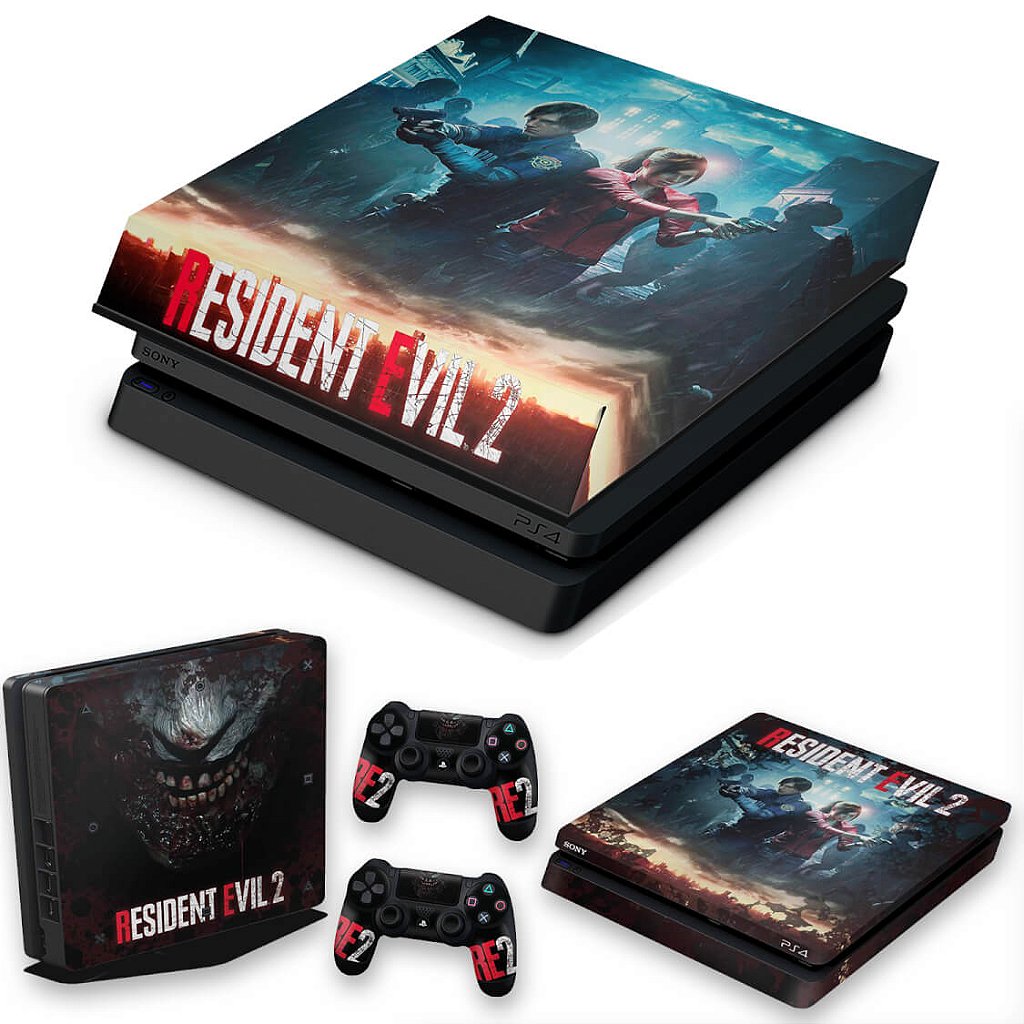 KIT Capa Anti Poeira e Skin Anti-Rage PS4 Slim - Resident Evil 2 Remake