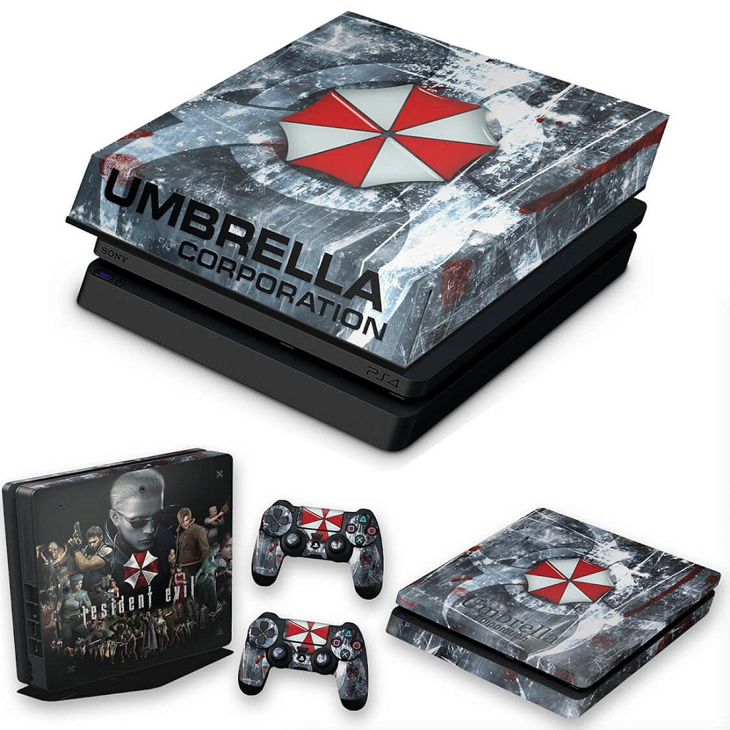 KIT Capa Anti Poeira e Skin Anti-Rage PS4 Slim - Resident Evil Umbrella