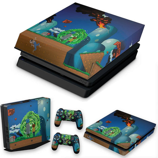KIT Capa Anti Poeira e Skin Anti-Rage PS4 Slim - Rick And Morty Mario