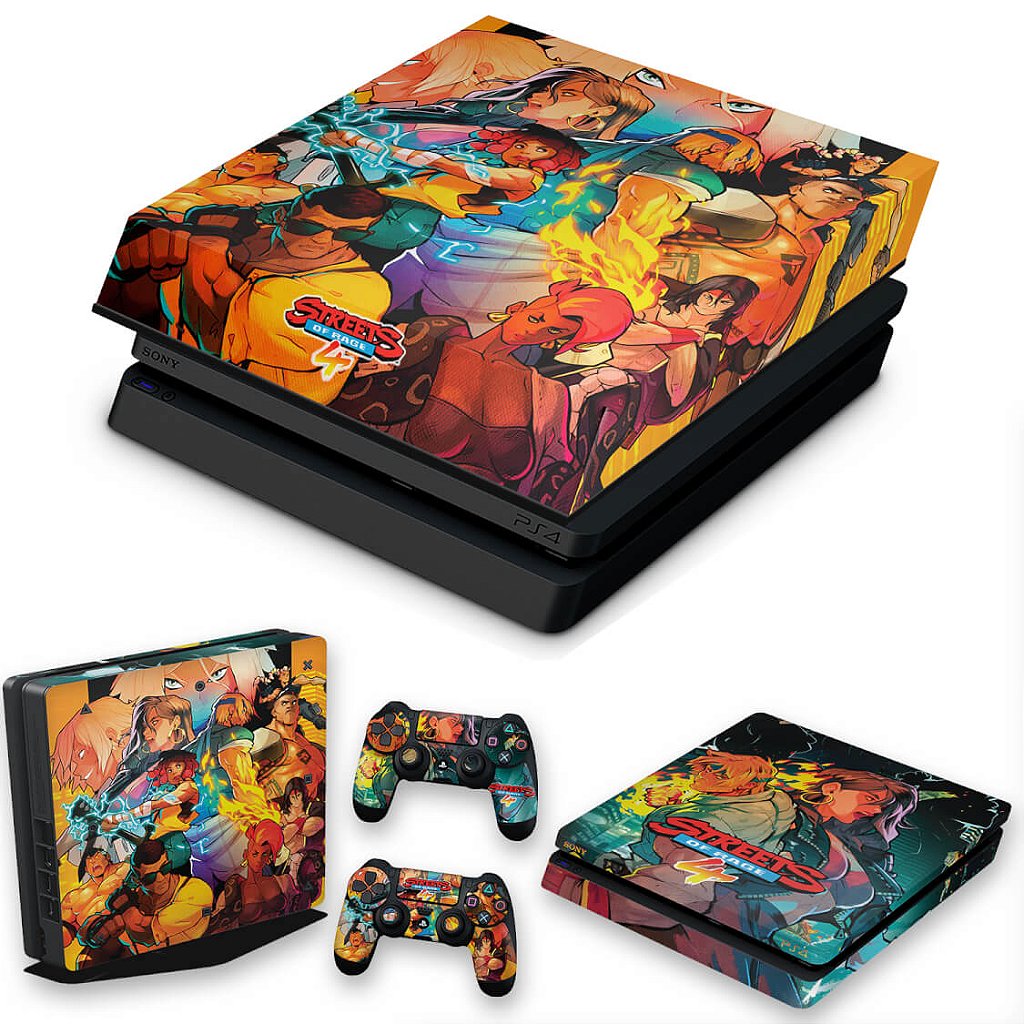 KIT Capa Anti Poeira e Skin Anti-Rage PS4 Slim - Streets Of Rage 4