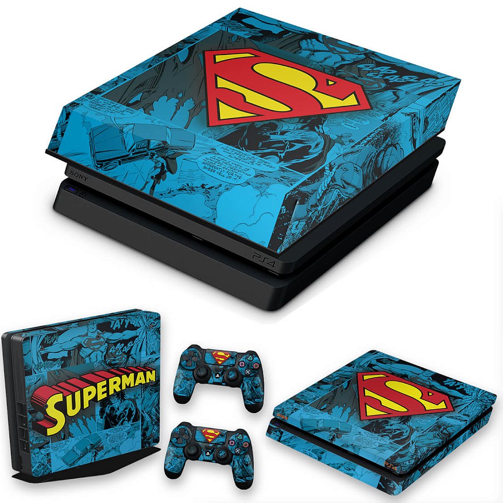 KIT Capa Anti Poeira e Skin Anti-Rage PS4 Slim - Super Homem Superman Comics