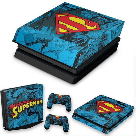 KIT PS4 Slim Skin Anti-Rage e Capa Anti Poeira - Super Homem Superman Comics