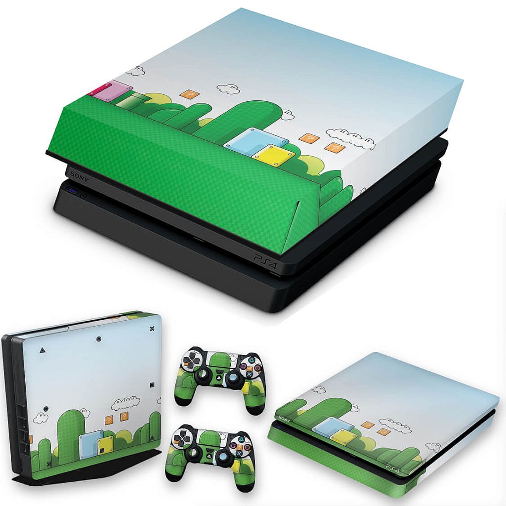 KIT Capa Anti Poeira e Skin Anti-Rage PS4 Slim - Super Mario