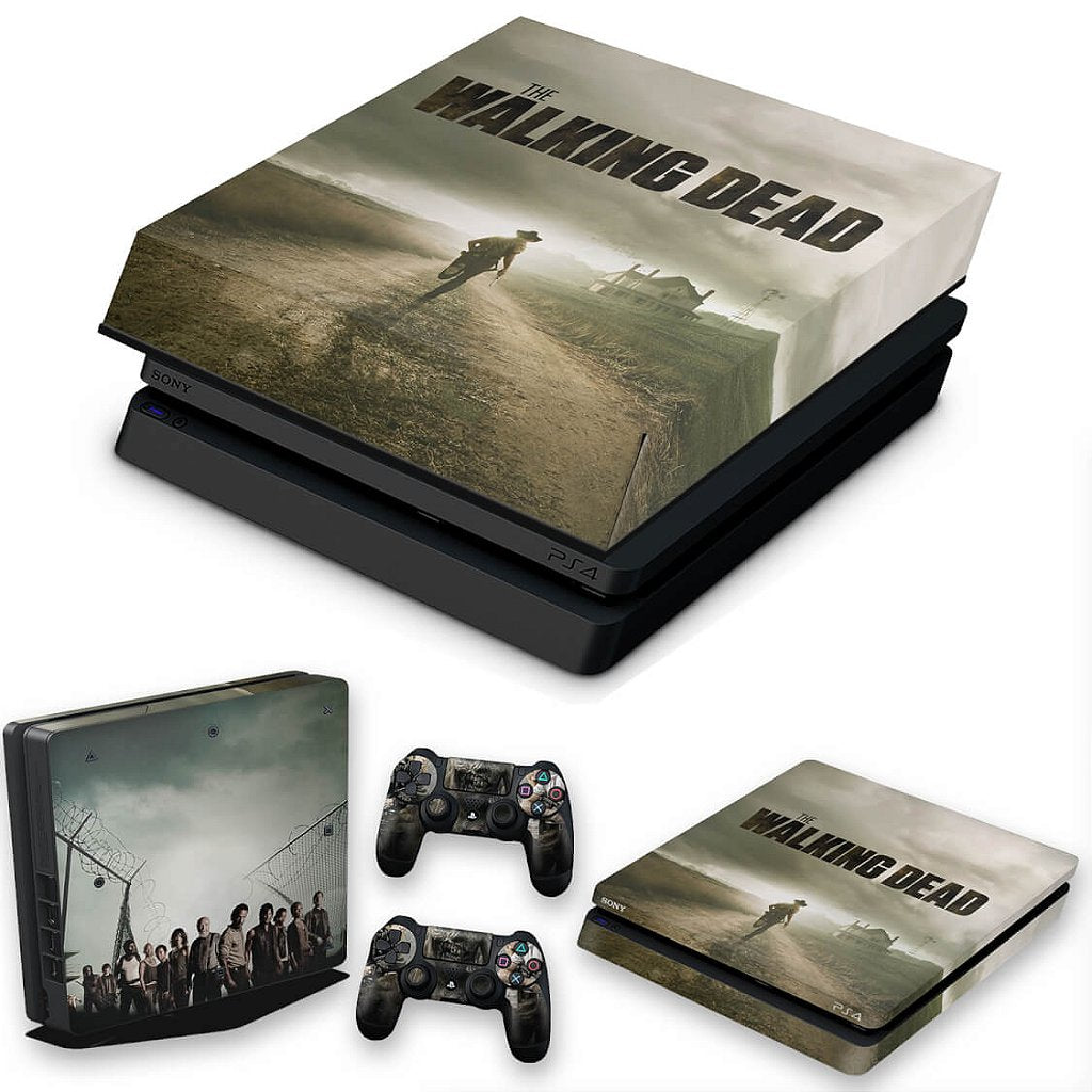 KIT Capa Anti Poeira e Skin Anti-Rage PS4 Slim - The Walking Dead