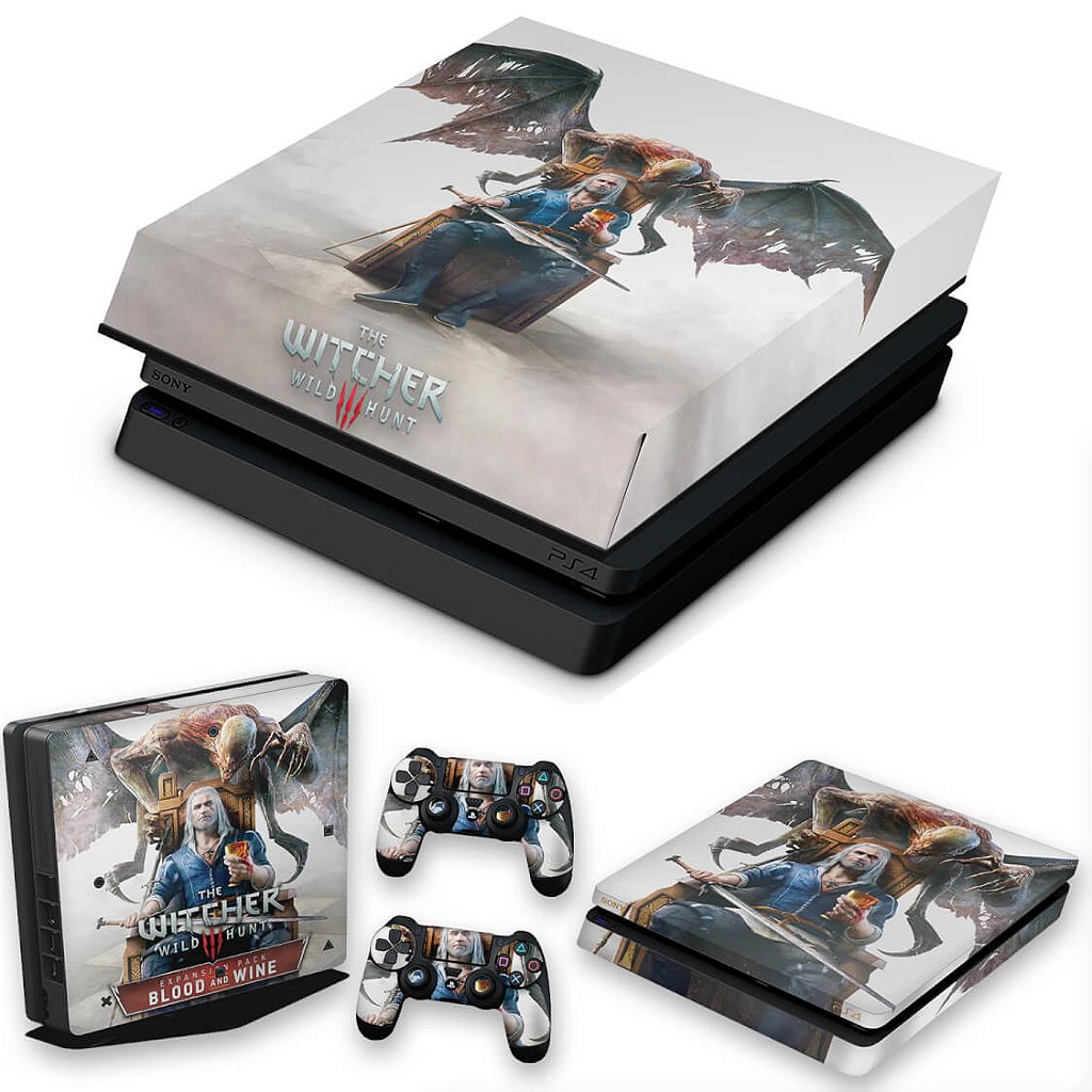 KIT Capa Anti Poeira e Skin Anti-Rage PS4 Slim - The Witcher 3: Wild Hunt - Blood And Wine