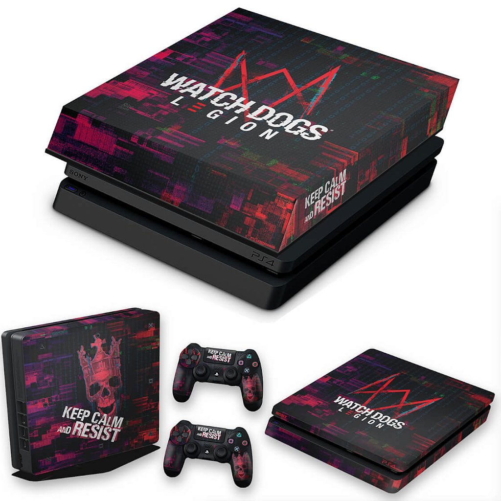 KIT PS4 Slim Skin Anti-Rage e Capa Anti Poeira - Watch Dogs Legion