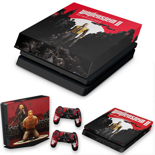 KIT Capa Anti Poeira e Skin Anti-Rage PS4 Slim - Wolfenstein 2 New Order