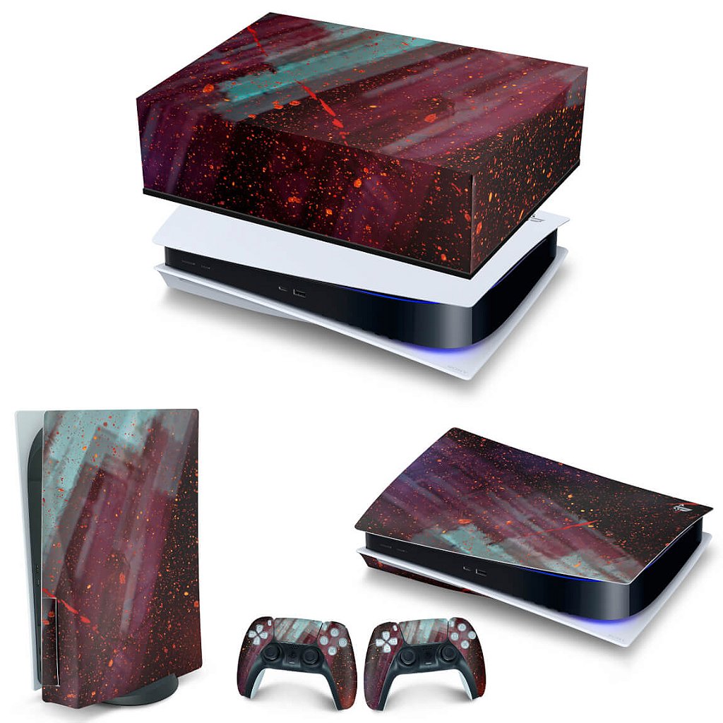 KIT Capa Anti Poeira e Skin Anti-Rage PS5 Fat Horizontal - Abstrato #100 - Pop Arte Skins