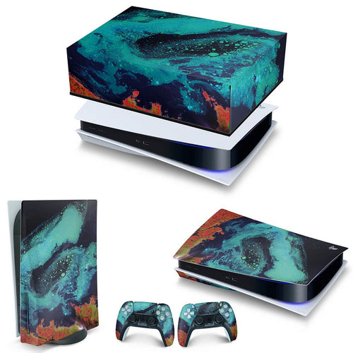 KIT Capa Anti Poeira e Skin Anti-Rage PS5 Fat Horizontal - Abstrato #105