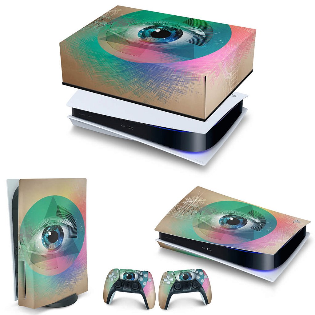 KIT Capa Anti Poeira e Skin Anti-Rage PS5 Fat Horizontal - Abstrato #89