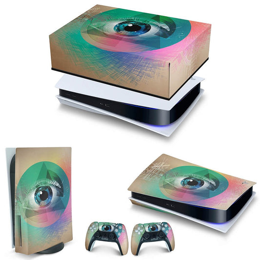 KIT Capa Anti Poeira e Skin Anti-Rage PS5 Fat Horizontal - Abstrato #89