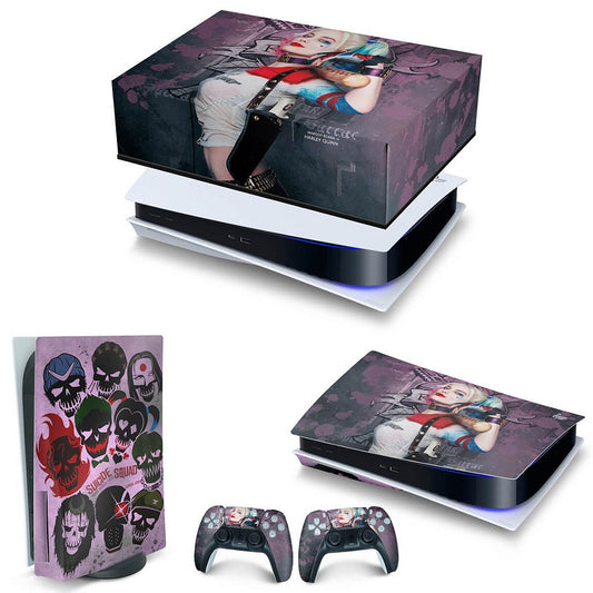 KIT Capa Anti Poeira e Skin Anti-Rage PS5 Fat Horizontal - Arlequina Harley Quinn