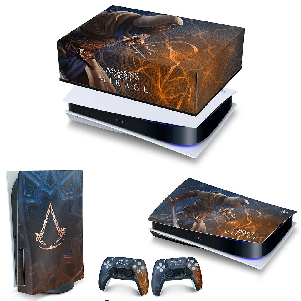 KIT Capa Anti Poeira e Skin Anti-Rage PS5 Fat Horizontal - Assassin's Creed Mirage