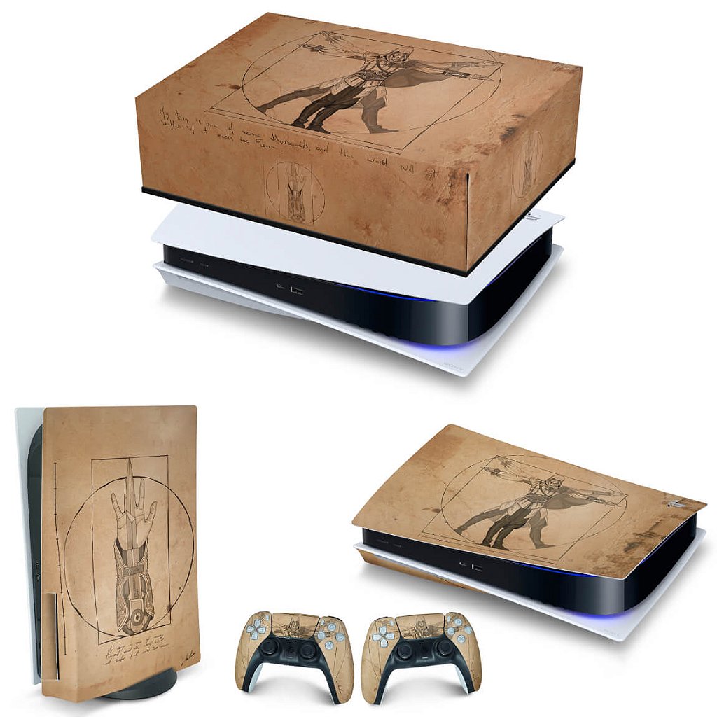 KIT Capa Anti Poeira e Skin Anti-Rage PS5 Fat Horizontal - Assassin’S Creed Vitruviano