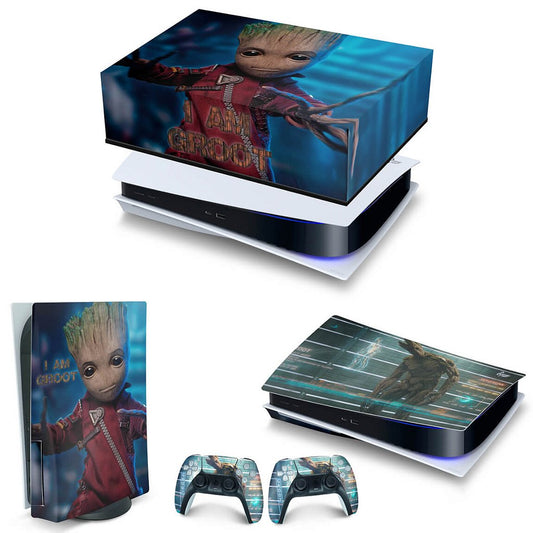 KIT Capa Anti Poeira e Skin Anti-Rage PS5 Fat Horizontal - Baby Groot
