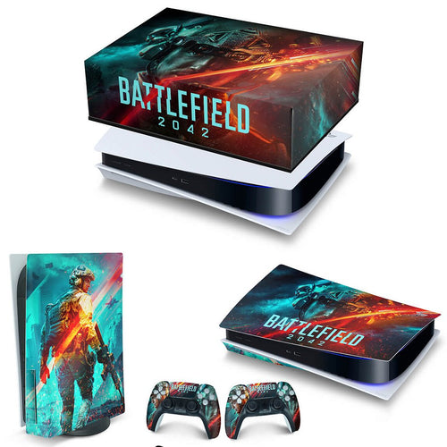 KIT Capa Anti Poeira e Skin Anti-Rage PS5 Fat Horizontal - Battlefield 2042