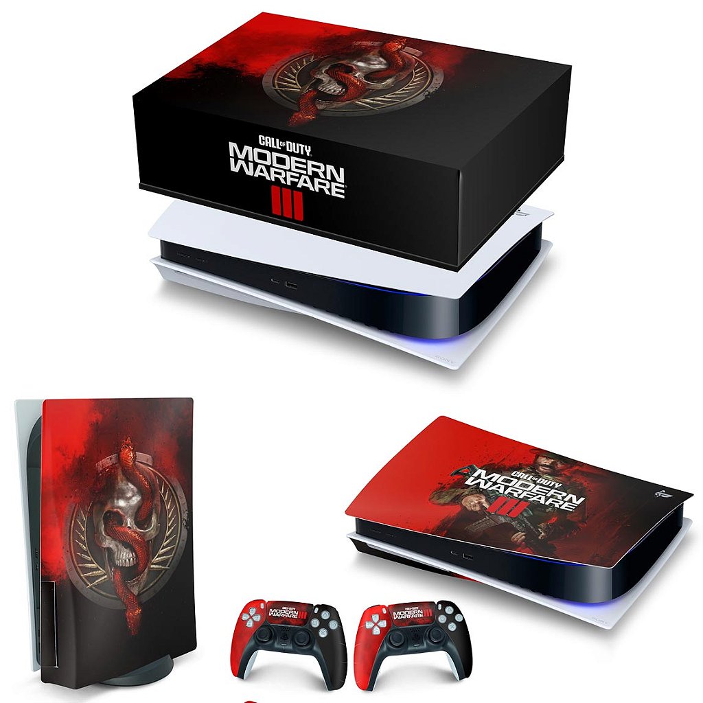 KIT Capa Anti Poeira e Skin Anti-Rage PS5 Fat Horizontal - Call Of Duty Modern Warfare III - Pop Arte Skins
