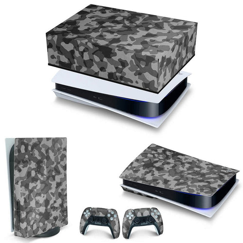 KIT Capa Anti Poeira e Skin Anti-Rage PS5 Fat Horizontal - Camuflado Cinza