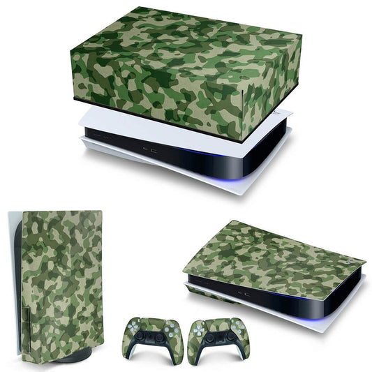 KIT Capa Anti Poeira e Skin Anti-Rage PS5 Fat Horizontal - Camuflado Verde