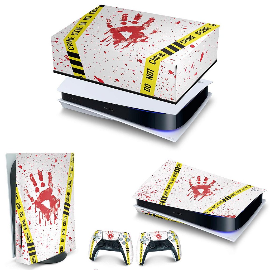 KIT Capa Anti Poeira e Skin Anti-Rage PS5 Fat Horizontal - Cena De Crime Scene