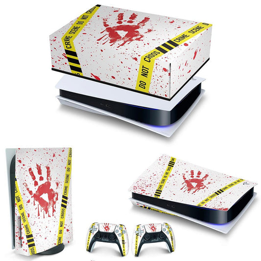 KIT Capa Anti Poeira e Skin Anti-Rage PS5 Fat Horizontal - Cena De Crime Scene