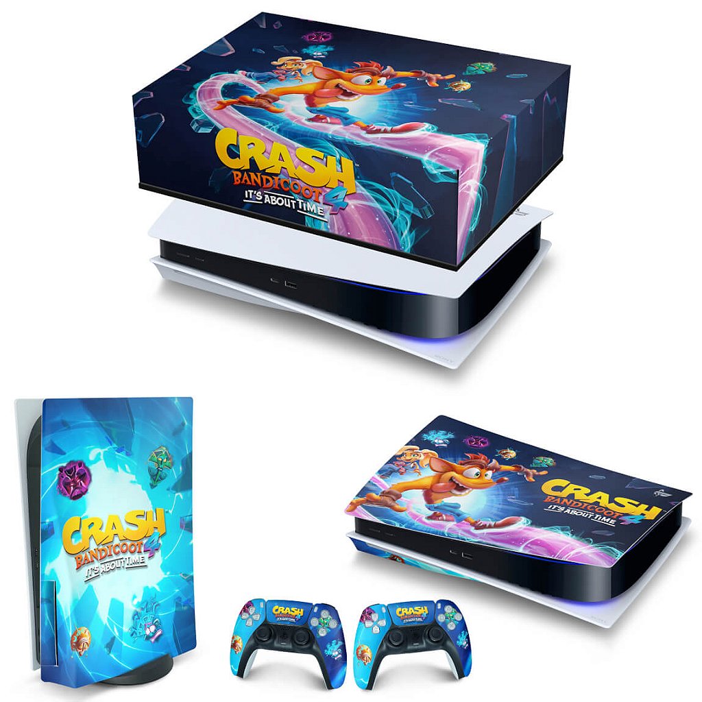 KIT Capa Anti Poeira e Skin Anti-Rage PS5 Fat Horizontal - Crash Bandicoot 4