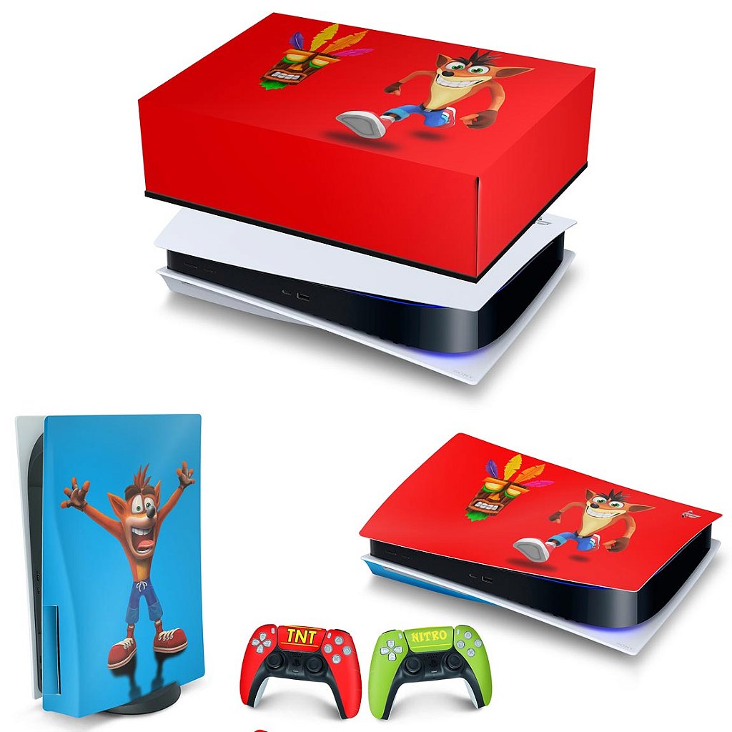 KIT Capa Anti Poeira e Skin Anti-Rage PS5 Fat Horizontal - Crash Bandicoot