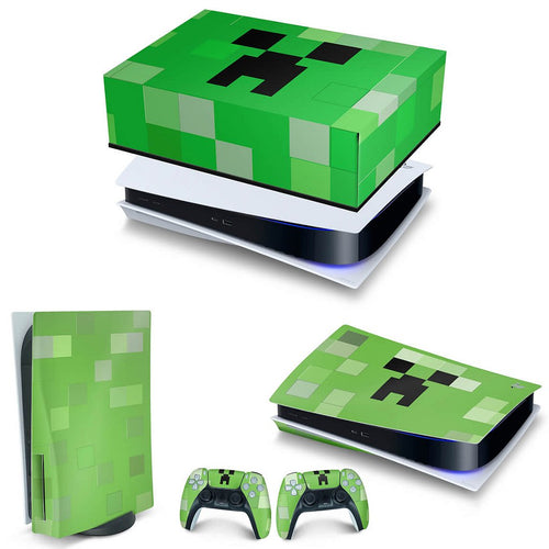 KIT Capa Anti Poeira e Skin Anti-Rage PS5 Fat Horizontal - Creeper Minecraft