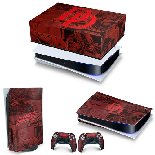 KIT Capa Anti Poeira e Skin Anti-Rage PS5 Fat Horizontal - Daredevil Demolidor Comics