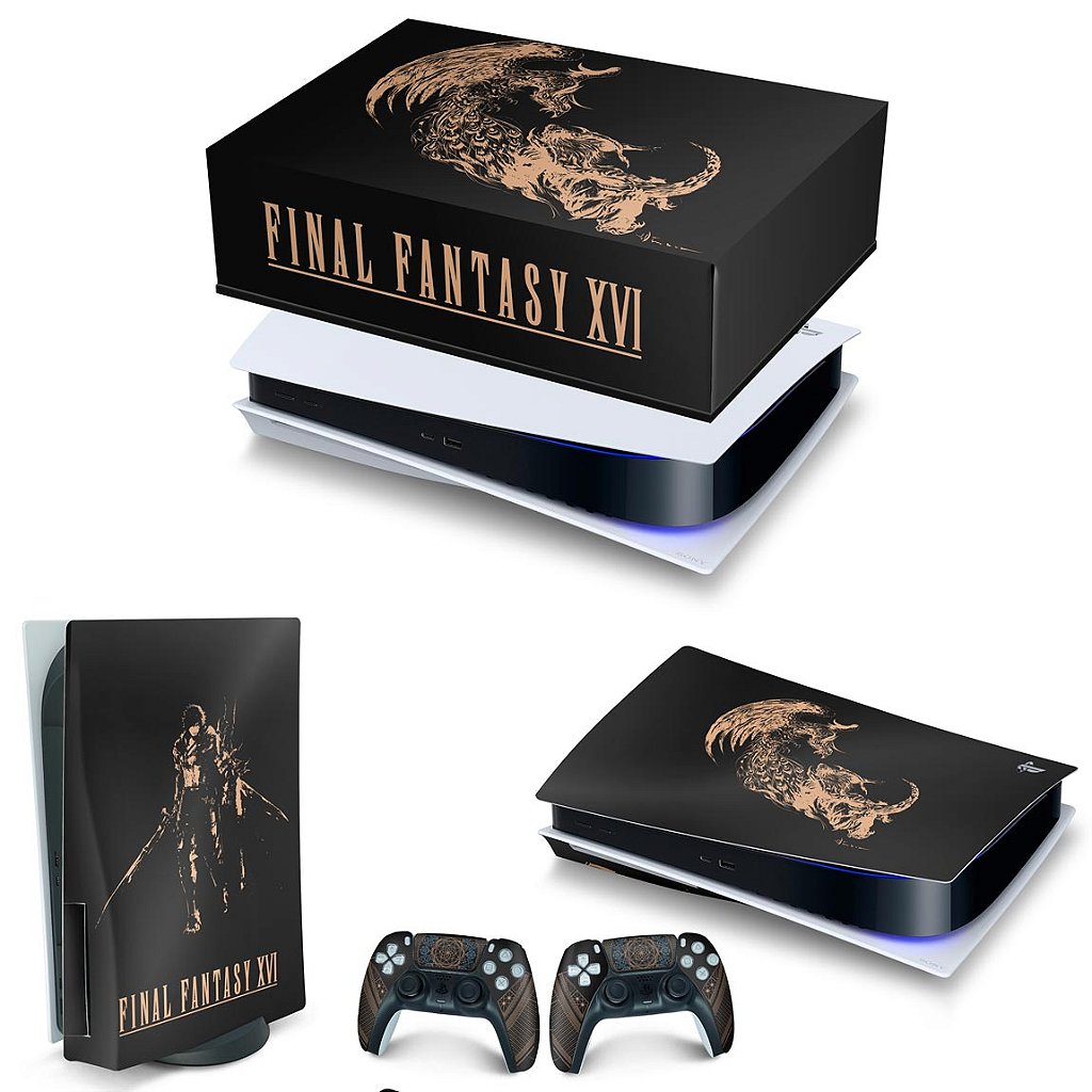 KIT Capa Anti Poeira e Skin Anti-Rage PS5 Fat Horizontal - Final Fantasy XVI Edition