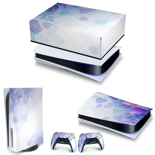 KIT Capa Anti Poeira e Skin Anti-Rage PS5 Fat Horizontal - Folhas Lilás