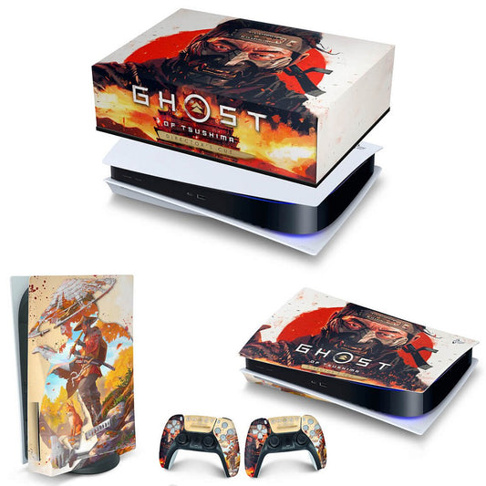 KIT Capa Anti Poeira e Skin Anti-Rage PS5 Fat Horizontal - Ghost Of Tsushima Director's Cut